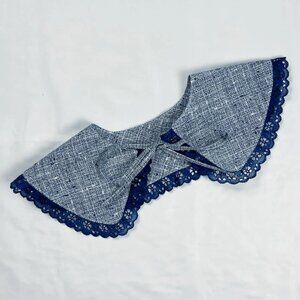 Dark Blue & White Print Detachable Collar with Lace Trim – Cottagecore Chic